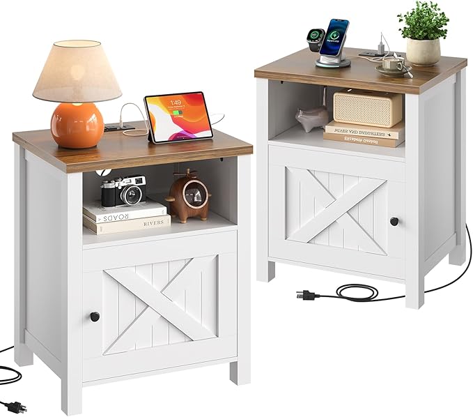 Marsail Farmhouse Nightstand, Wood Bedside Table