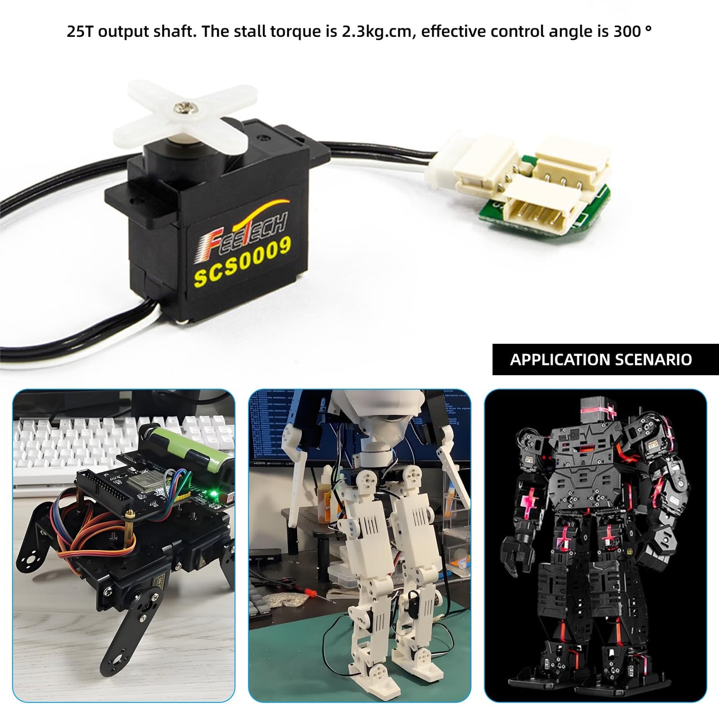 RCmall SCS0009 Serial Bus Servo Kit SCS0009 2.3KG Micro Servo Metal Gear w/300° Encoder TTL/RS485 for Robot Arm, RC Helicopter, Arduino, STEAM (5 Servos)