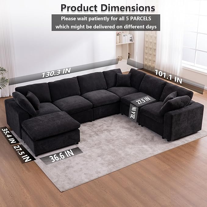 Oversized Modular Sectional Sofa Couch, Large 7 Seater Corner Sofa Modern U