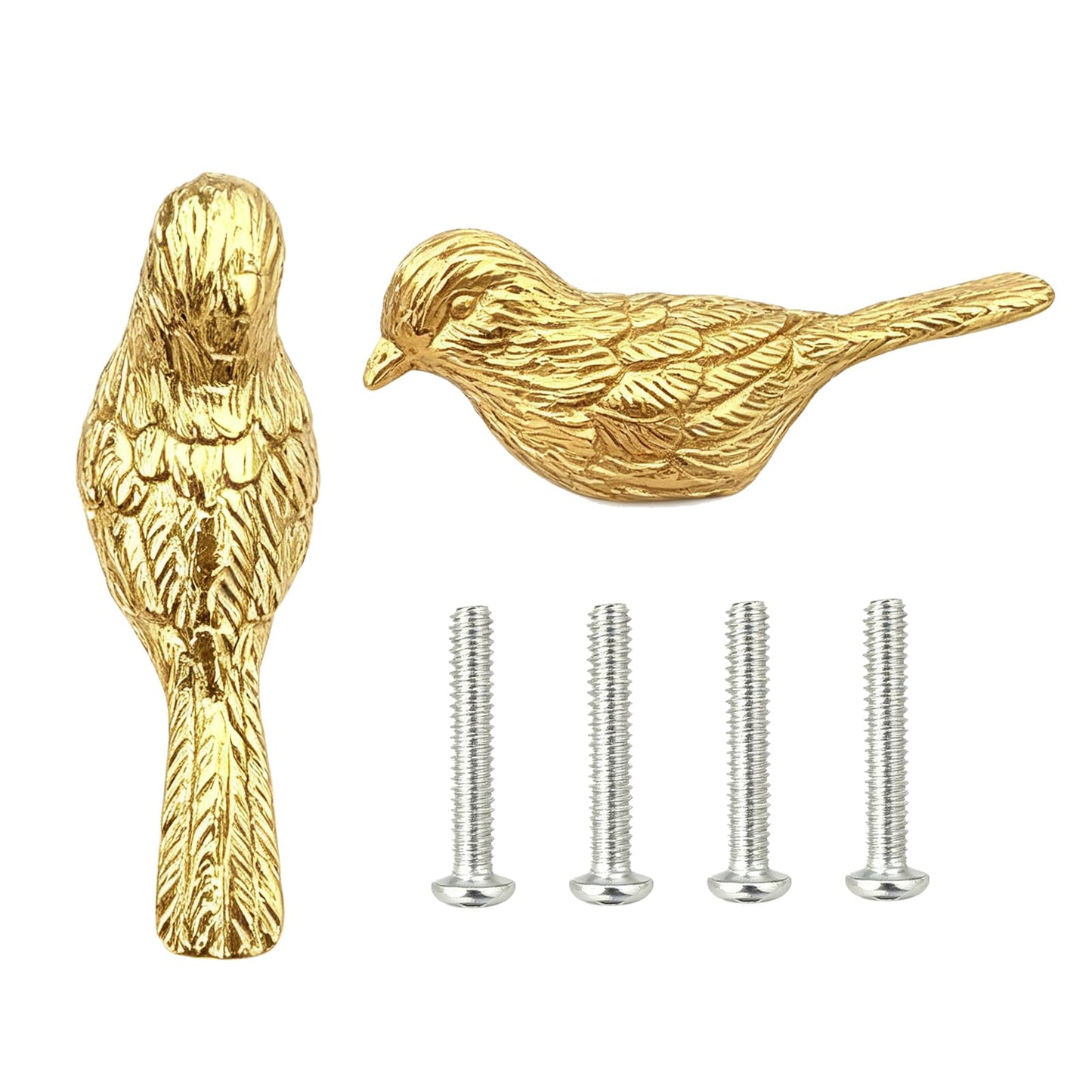 Qinwuwu 2 PCS Pure Copper Decorative Cabinet Knobs Creative Little Bird Art Kitchen Hardware Cupboard Drawer Dresser Pulls Handles (Golden)