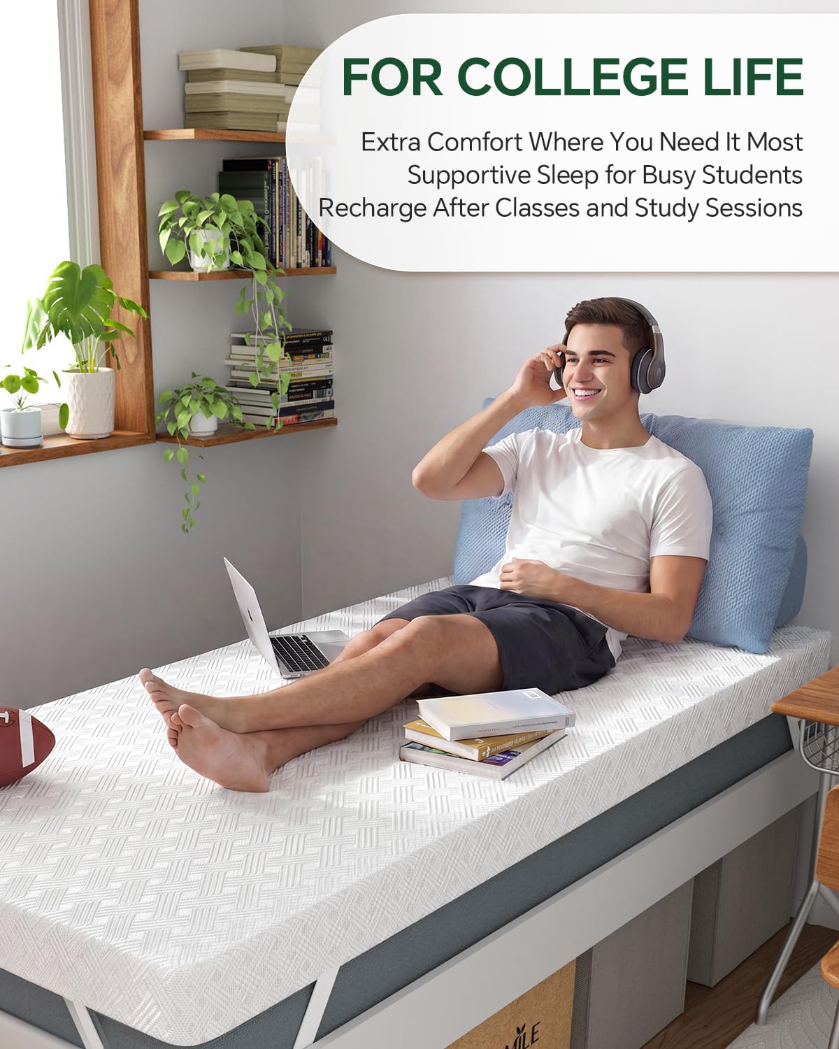Qocismile College Dorm Room Essentials Full Mattress Topper,Gel Memory Foam Mattress Topper,Full Size Bed Topper for Pressure Relief,3 inch Firm Mattress Pad,Dual-Side,Removable Cover,Elastic Strap