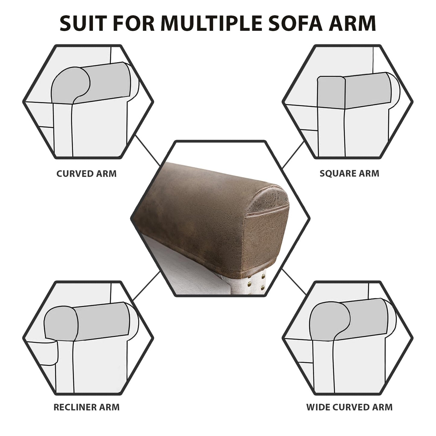ANARACHON Leather Look Couch Arm Covers Set of 2 Armrest Covers for Sofa Chair Arm Protectors Stretch Armchair Slipcovers with Pockets Washable Spandex Fabric (Large, Light Brown)