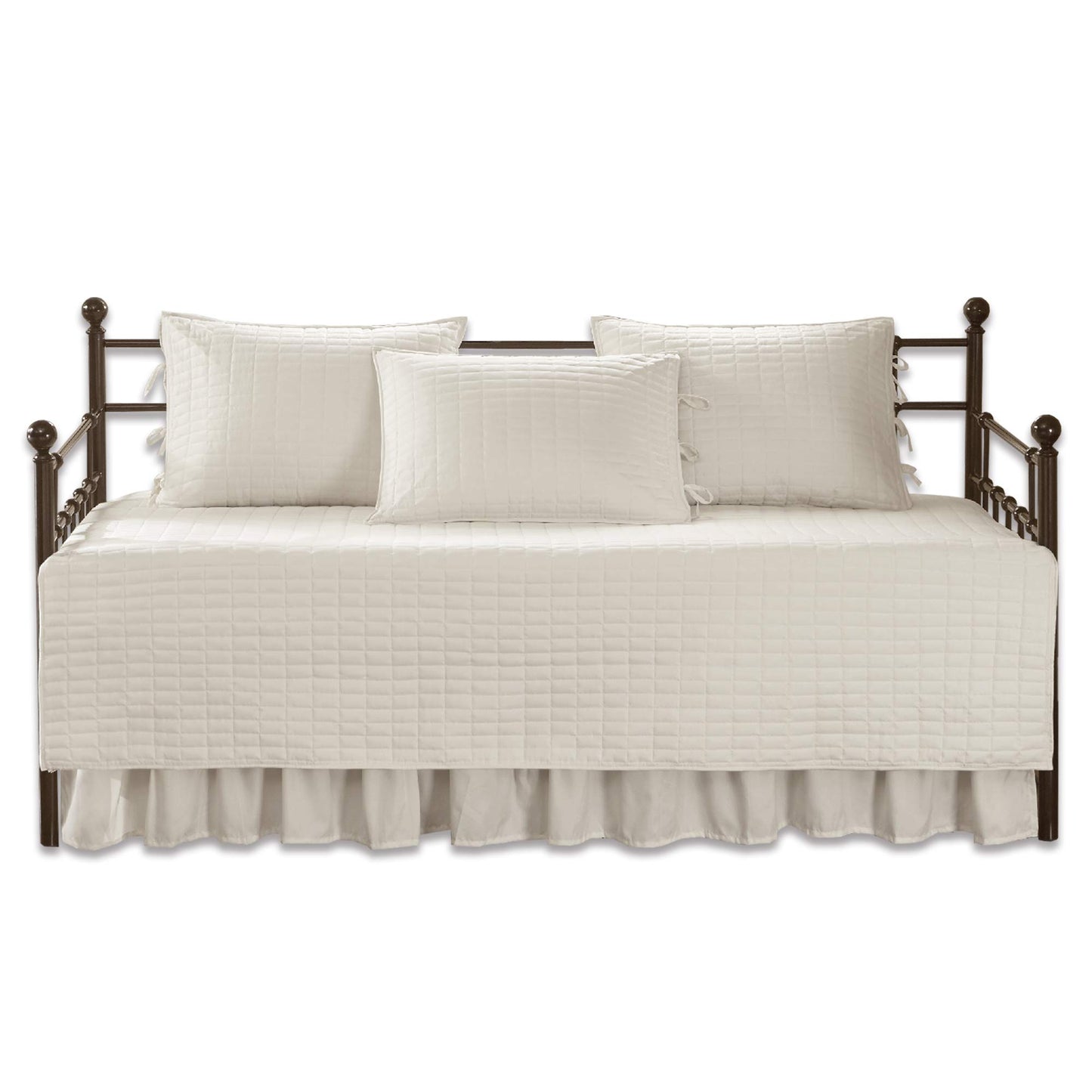 Comfort Spaces Daybed Cover - Luxe Double Sided-Quilting, All Season Cozy Bedding with Bedskirt, Matching Shams, Kienna Ivory 75"x39" 5 Piece