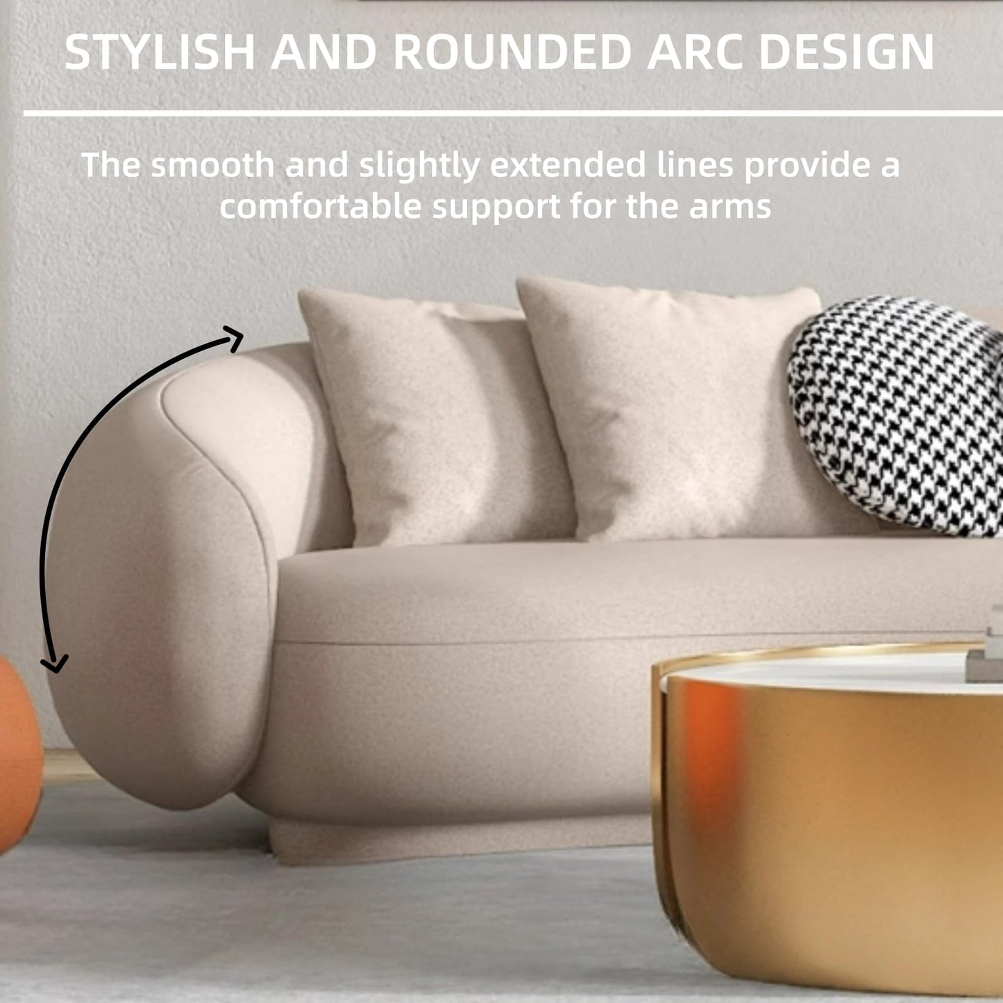 70.8IN Cream Style Living Room Sofa - Round Arc Designed Sofa Set, Modern Modular Sectional Sofa | Equipped with Slab Stone Coffee Table & 2 Compartment Sofa Chairs (Style B)