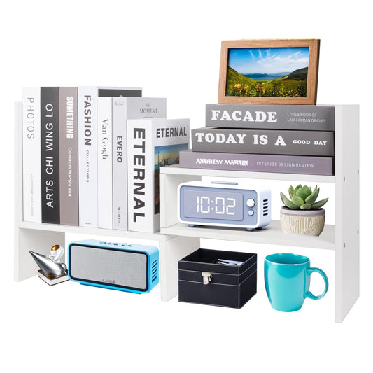 ShellKingdom Desk Shelf Organizer, Desktop Shelves, Adjustable Desktop Corner Shelf, Bookshelf Storage Rack and Cubicle Decor for Desk, Tabletop, School, Office, Dorm Desk Organizer - White