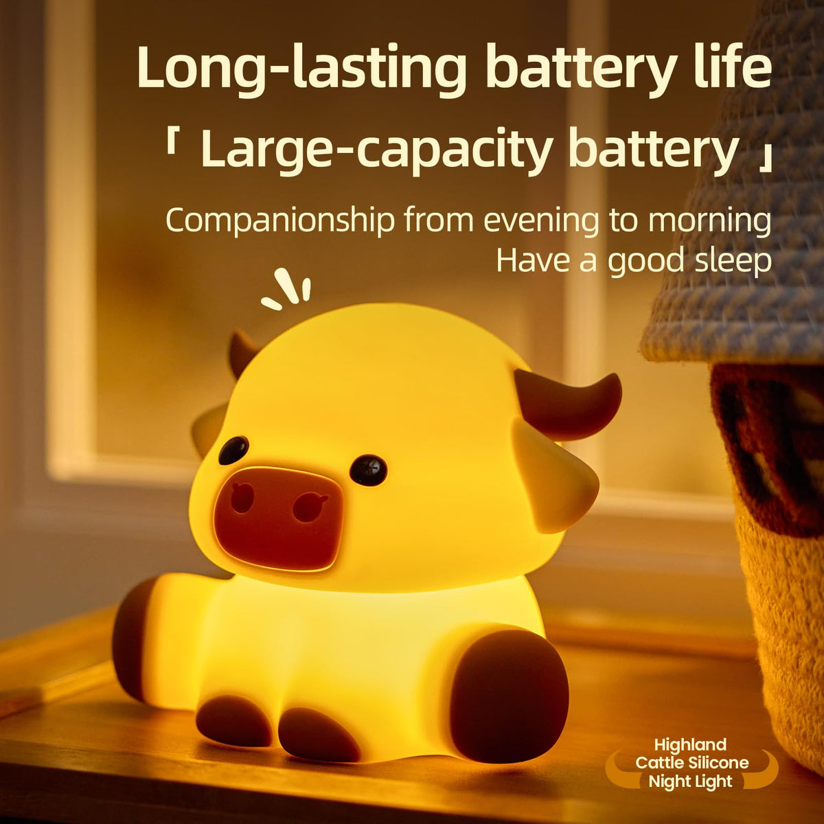 Znpum Highland Cow Night Light, Huggwaii Squishy Silicone Lamp for Kids - Dimmable Touch Sensor Cute Animal Lamp, Soft Glow Night Light for Nursery, Bedroom, Christmas Gifts for Boys, Girls, Women