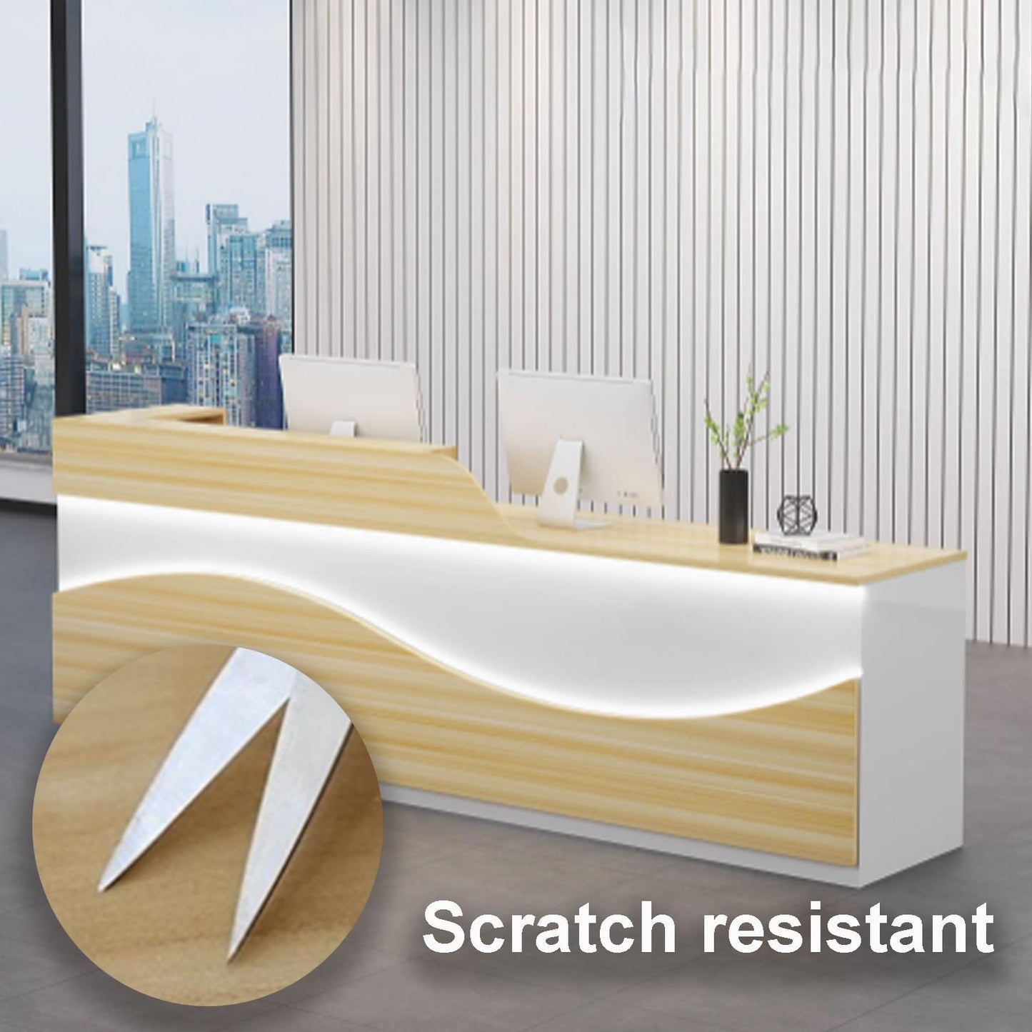 Modern Beauty Salon Reception Desk with Storage | Stylish Office Counter Table with Soft Lighting | White Receptionist Desk for Small Business (1.2m, Textured Finish)