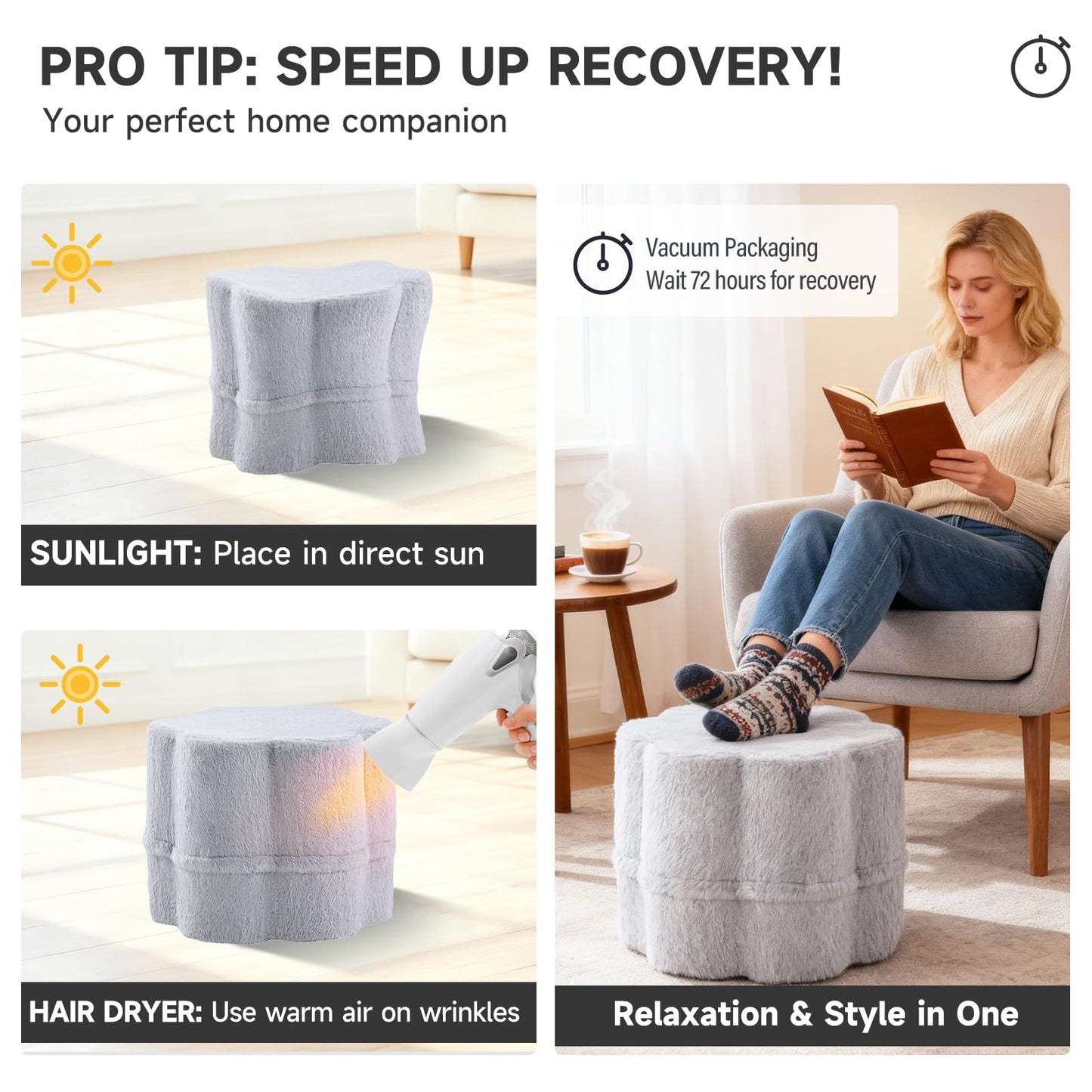 Tiita Floral Pouf Ottoman, Foot Stools Ottoman with Foam Chunk Filling, Puff Foot Rest for Couch, Living Room, Kids Room, Grey