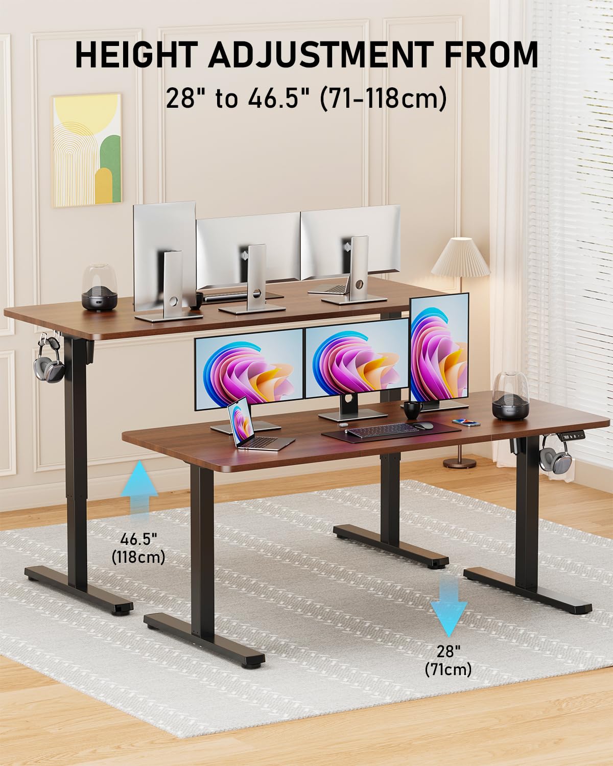 Xyndyx 55" Electric Standing Desk Adjustable Height, Sit Stand up Desk for Home Office & Computer Workstation, 2 Memory Height Settings, Splice Board, 2 Hooks, Black Frame/Walnut Top
