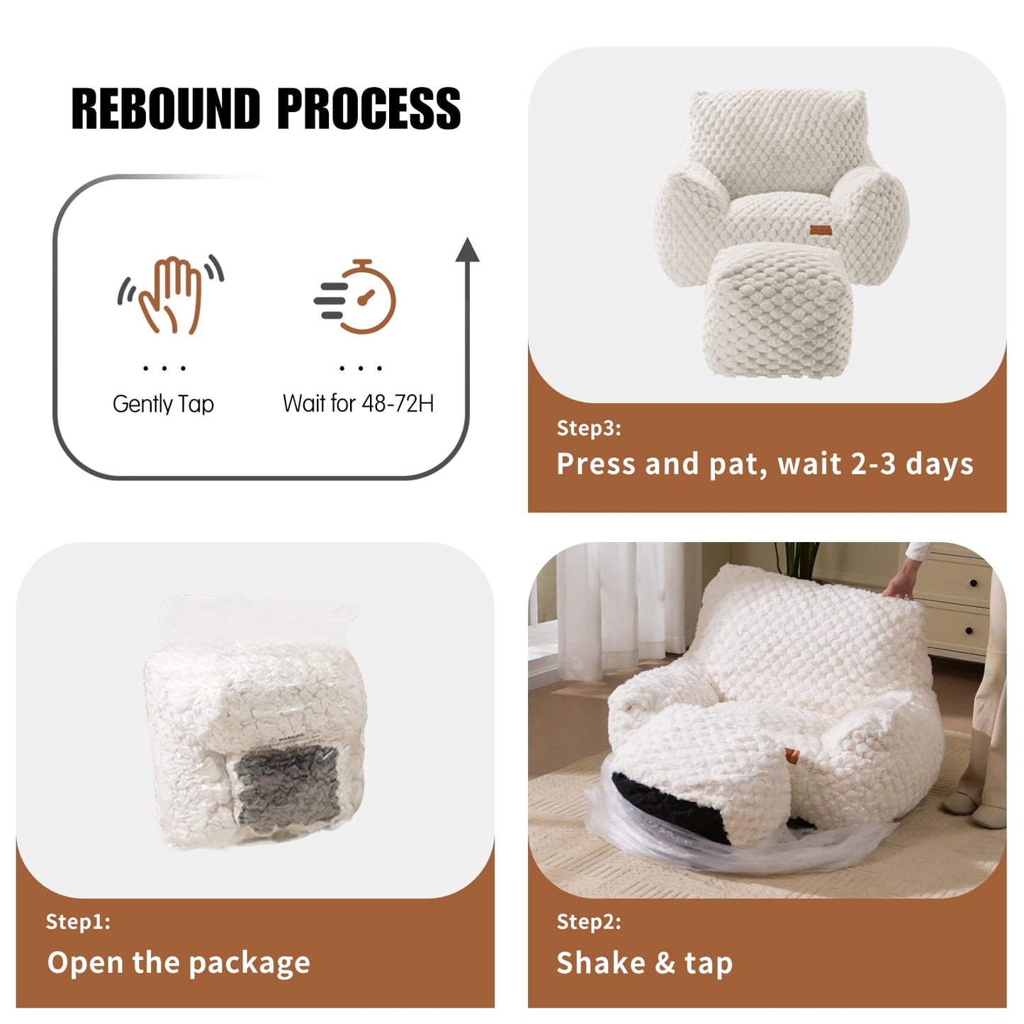 Big Bean Bag Chairs for Adults Cozy Giant Bean Bag Sofa Chair, Gaming Bean Bag Chairs with Foot Rest, Lounge Comfy Chair Indoor for Bedroom, Living Room