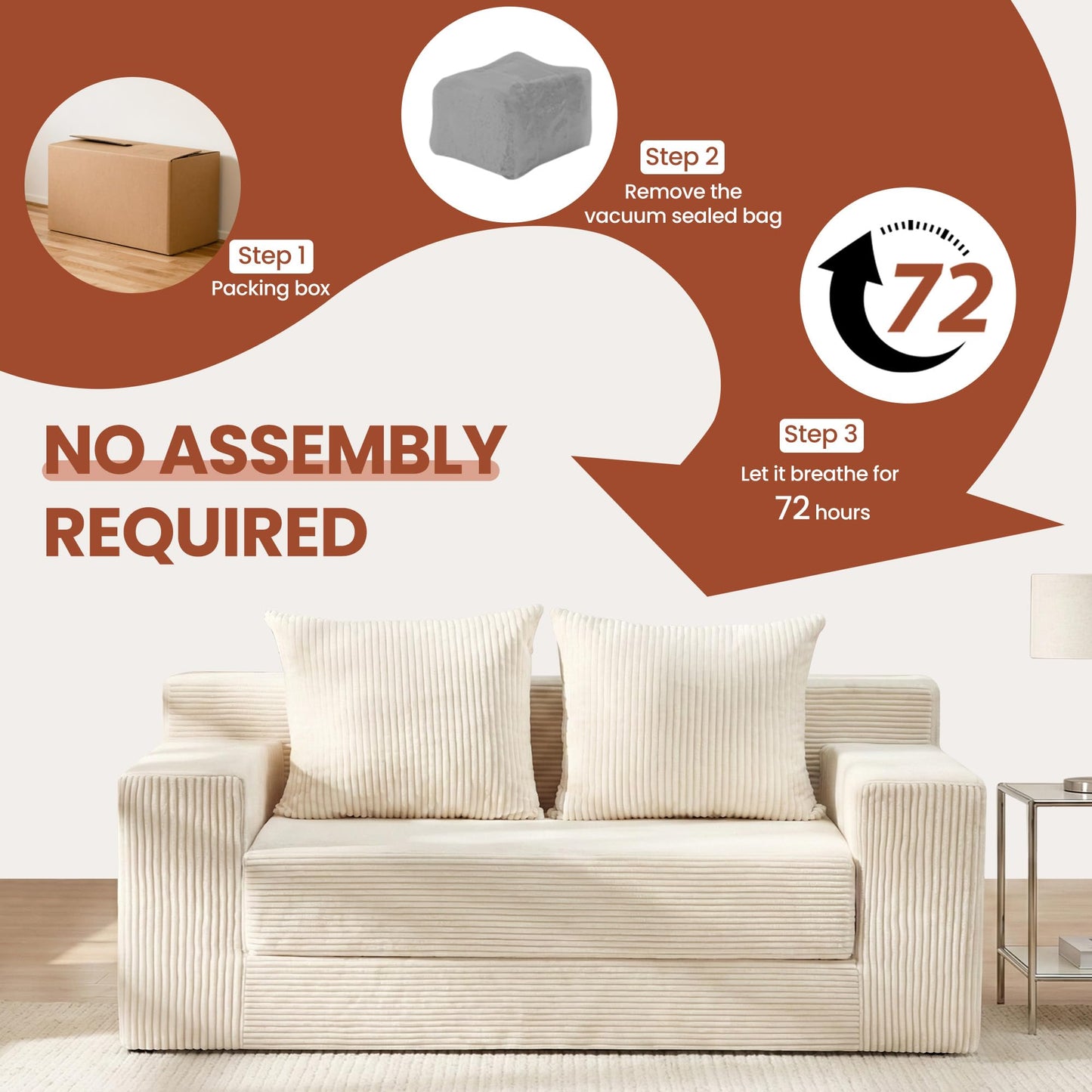 AOLVDOW Convertible Sofa Bed, 5 in 1 Small Boneless Couch Pull Out Loveseat Sleeper Sofa,Corduroy Futon Couch Folding Mattress with 4 Pillows for Living Room