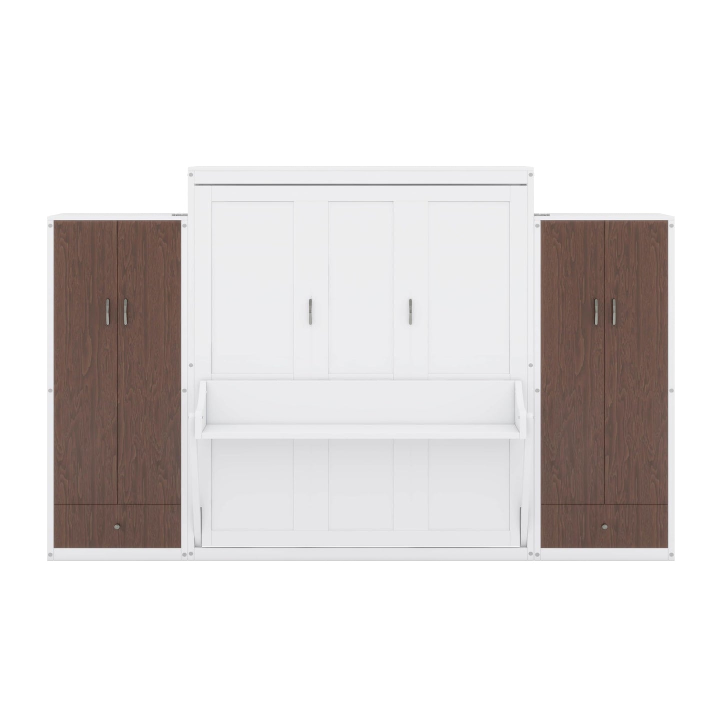 YunNianYang White Murphy Bed Wall Bed with Closet,Drawers and Table (Queen)