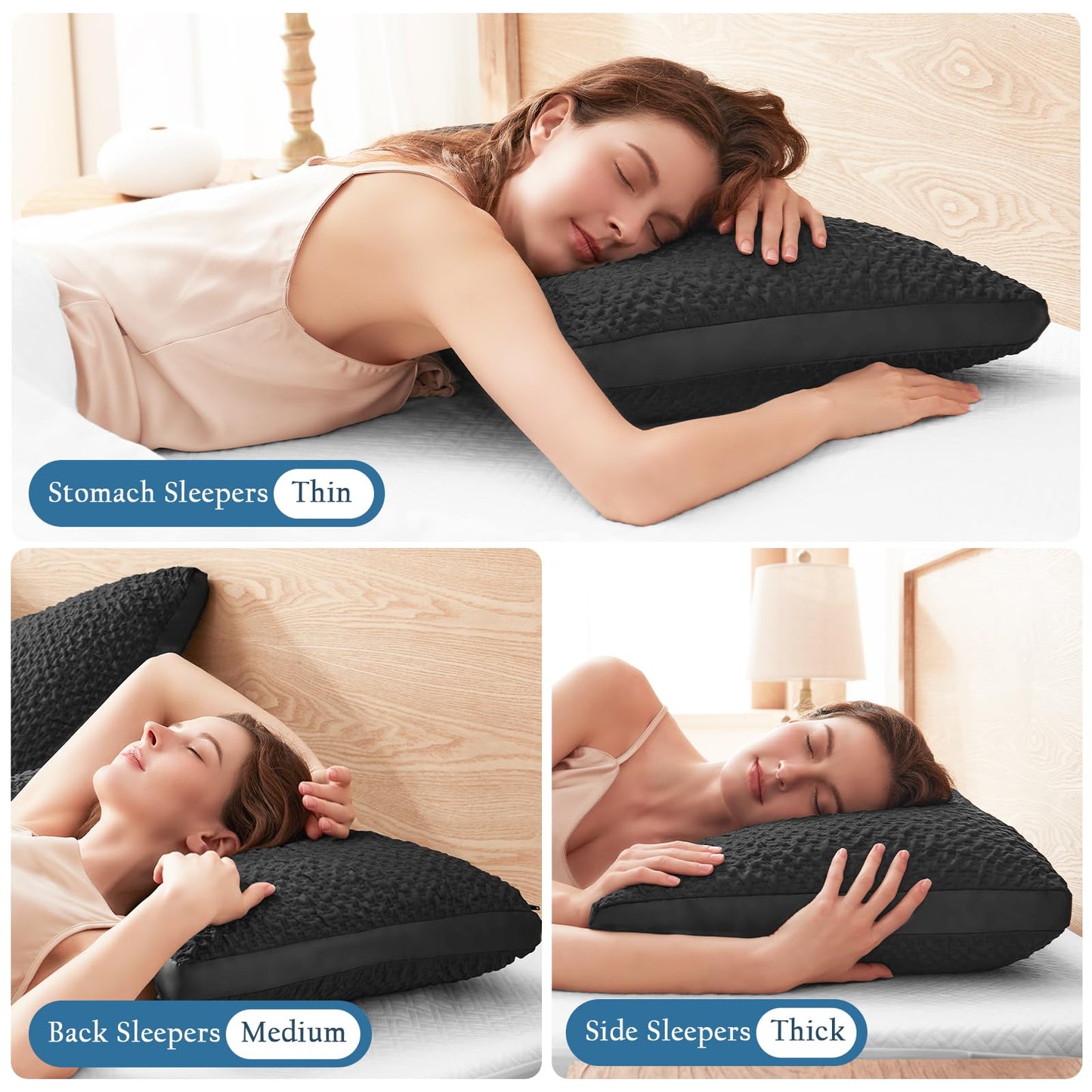 Luxe Linen Side Sleeper Pillow for Neck & Shoulder Comfort, Cooling Cervical Contour Gusseted Pillow for Hot Sleepers, Adjustable Luxury Shredded Memory Foam, Washable Cover, Black Standard Size