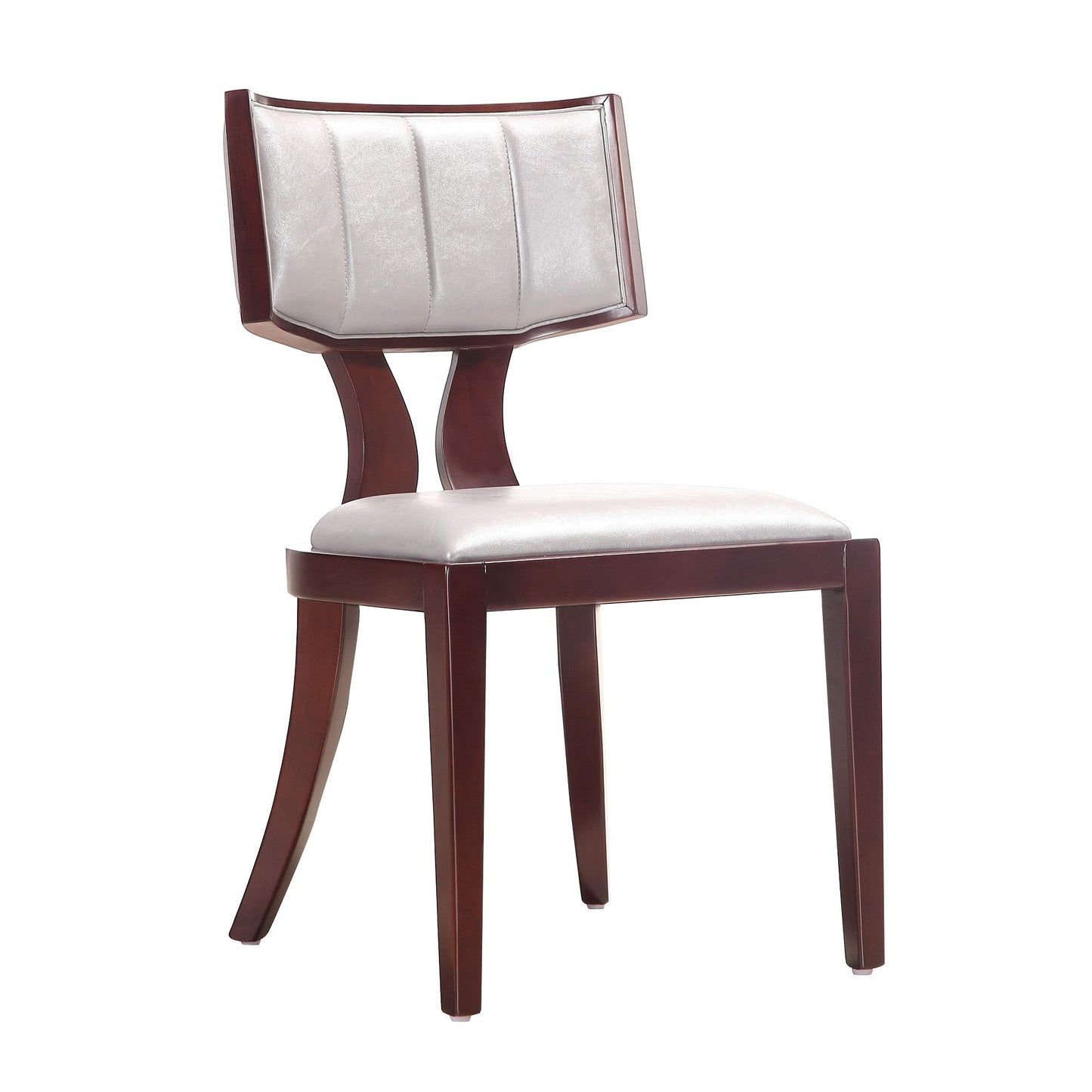 Manhattan Comfort Pulitzer Faux Leather Dining Chairs Set of 2, Solid Beech Wood with Walnut Finish, Iconic Greek Design, Fully Assembled Accent Kitchen Furniture, Silver