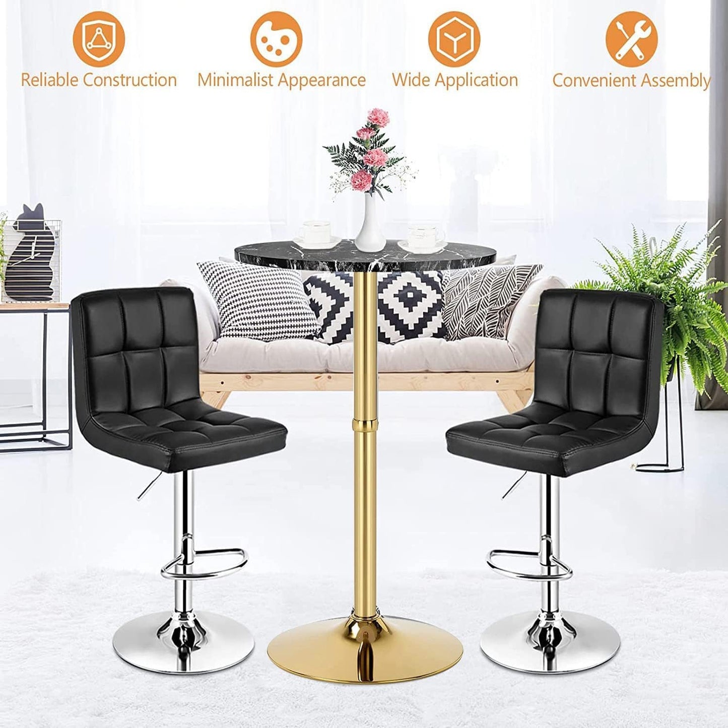 YHGSYXL Bar Table for Kitchen, 24 inch Round Counter Height Table with Gold Metal Base, 39.1 Inch Kitchen Island Table for Dining Room Breakfast Room, Industrial Tray Table Ideas for Small Space