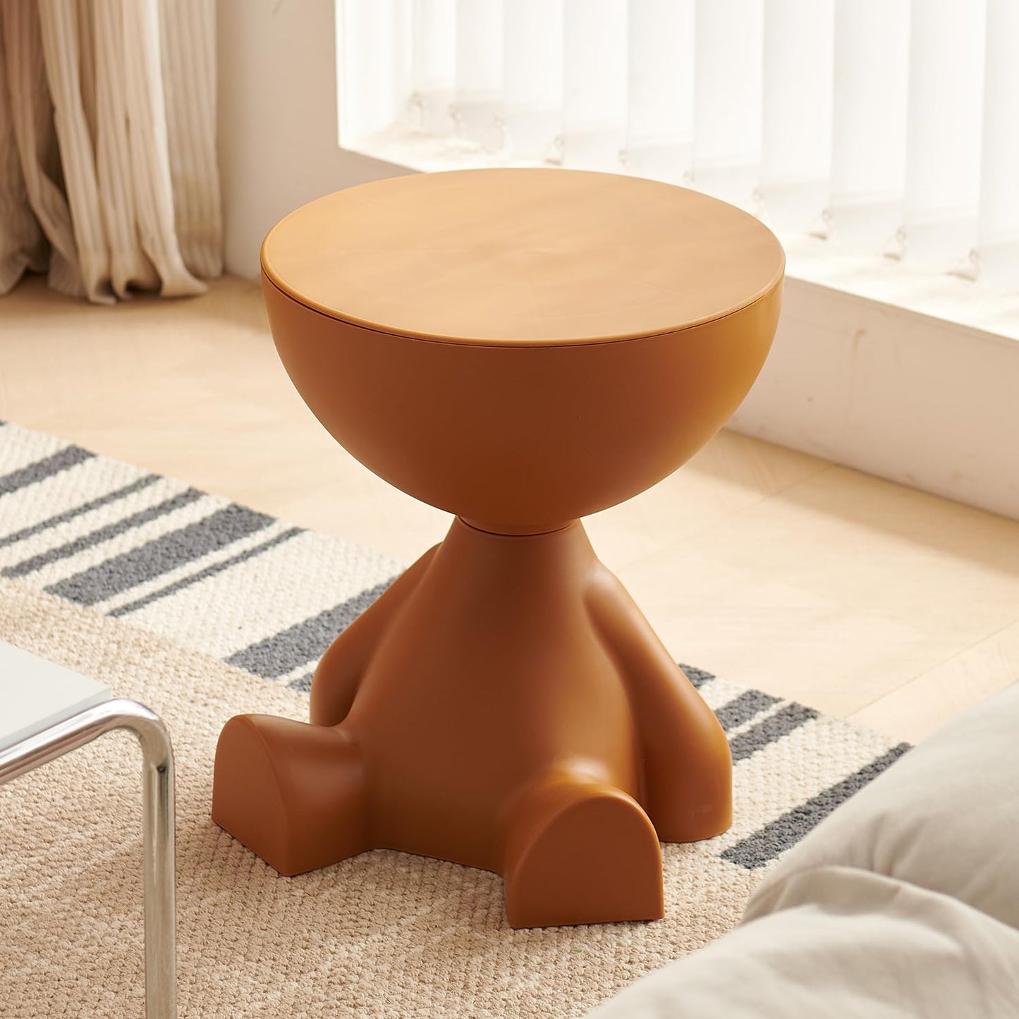 Side Table, Circle Coffee Tables, Sofa Table Nightstand, Small End Tables Accent Balcony Office, Modern Bedside Home Decor for Living Room, Bedroom, Small Spaces, Easy Assembly (Orange)