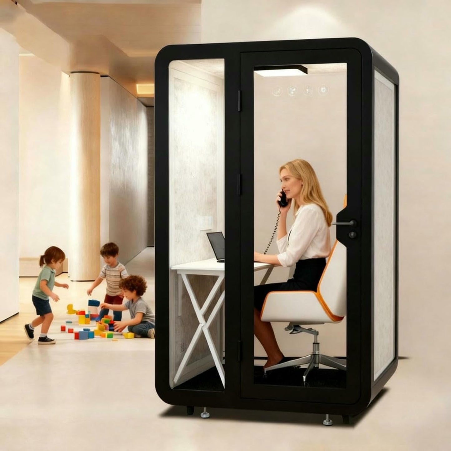 BTOIASYHF Soundproof Office Pod Booth, Mobile Private Meeting Booth, Noise Reduction Work Cubicle, Privacy Booth for Private Phone Calling, with LED Light
