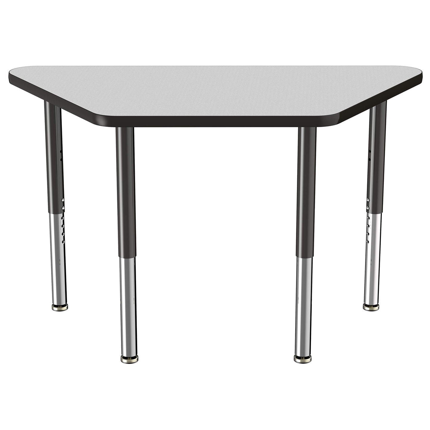 FDP Mobile Trapezoid Activity School and Office Table (24 x 48 inch), Super Legs with Glides and Casters for Collaborative Environments, Adjustable Height 19-30 inches - Gray Top and Black Edge