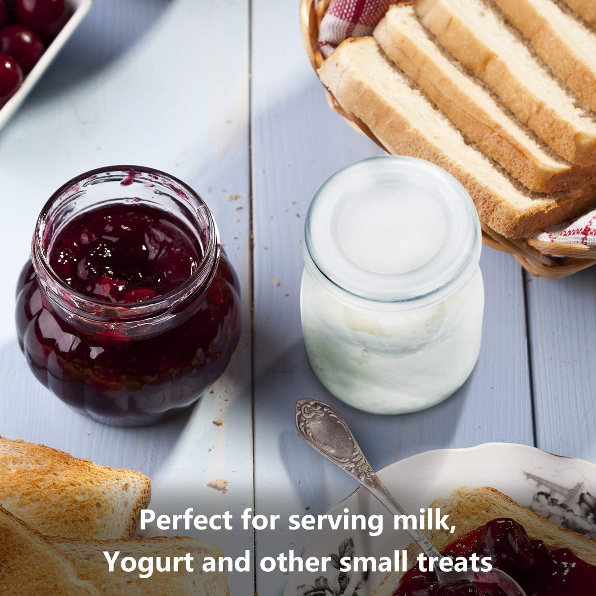 Encheng Glass Yogurt Container With Lids, 7 oz Clear Glass Jars With Lids(PE),Replacement Glass Pudding Yogurt Jars With Twine n Tag For Milk,Jams,Jelly,Mousse,Dishwaresafe 40 Pack