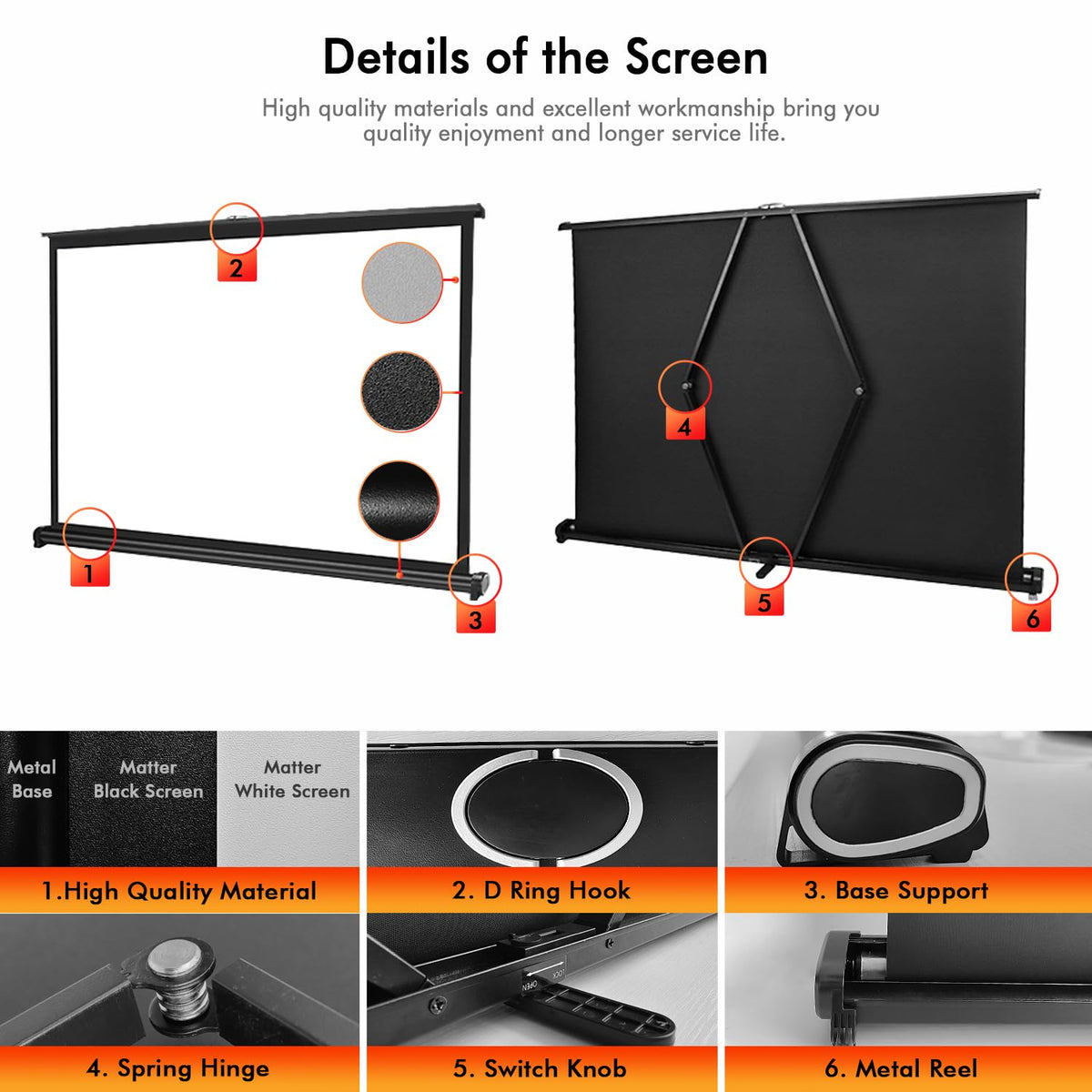 40" Inch Portable Projection Screen16:9 Small Retractable Floor Standing Mobile Tabletop Screen with Stand Lightweight Carry & Durable for Schools Meeting Indoor Outdoor