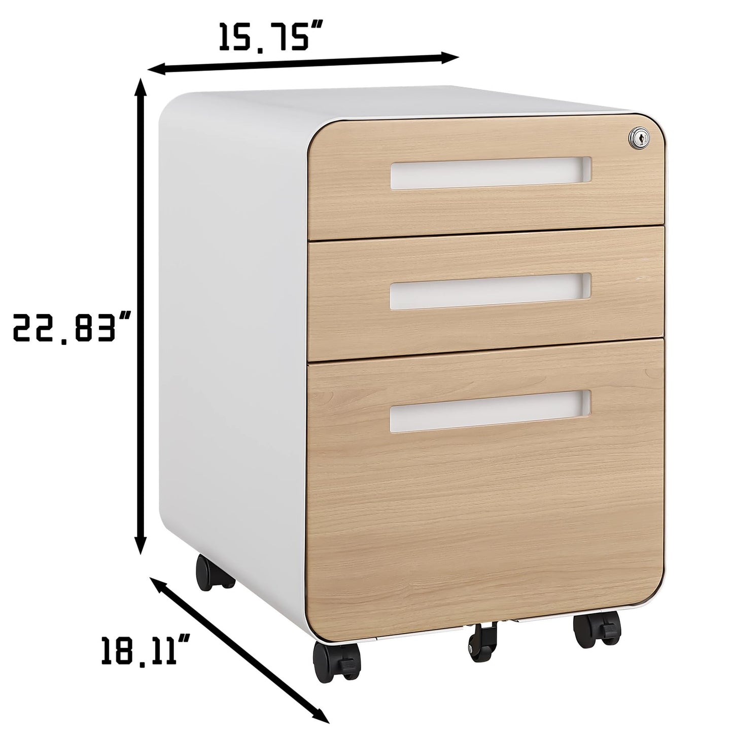 GarveeHome 3 Drawer Mobile File Cabinet with Lock, Under Desk Metal Filing Cabinet for Home Office, Under Desk Storage with 5 Wheels for A4/Letter/Legal Size, Fully Assembled