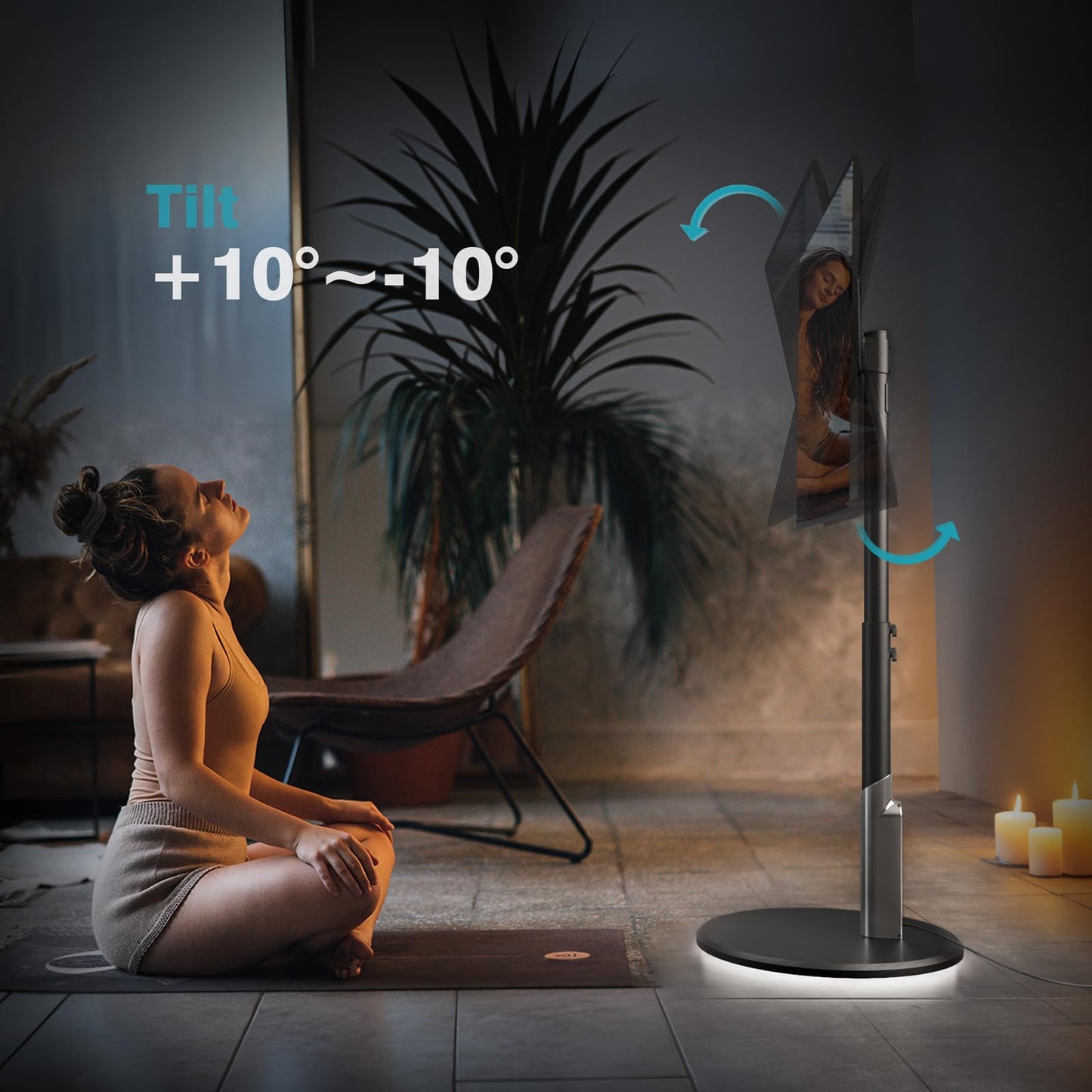 LLDEPLL Floor Mobile TV Stand with Power Outlet, Rolling TV Cart for 27-65 Inch OLED LED Monitors, 6 Levels of Height Adjustment, Ambient Lighting on The Bottom Wheels Holds up to 88lbs, 400x400mm