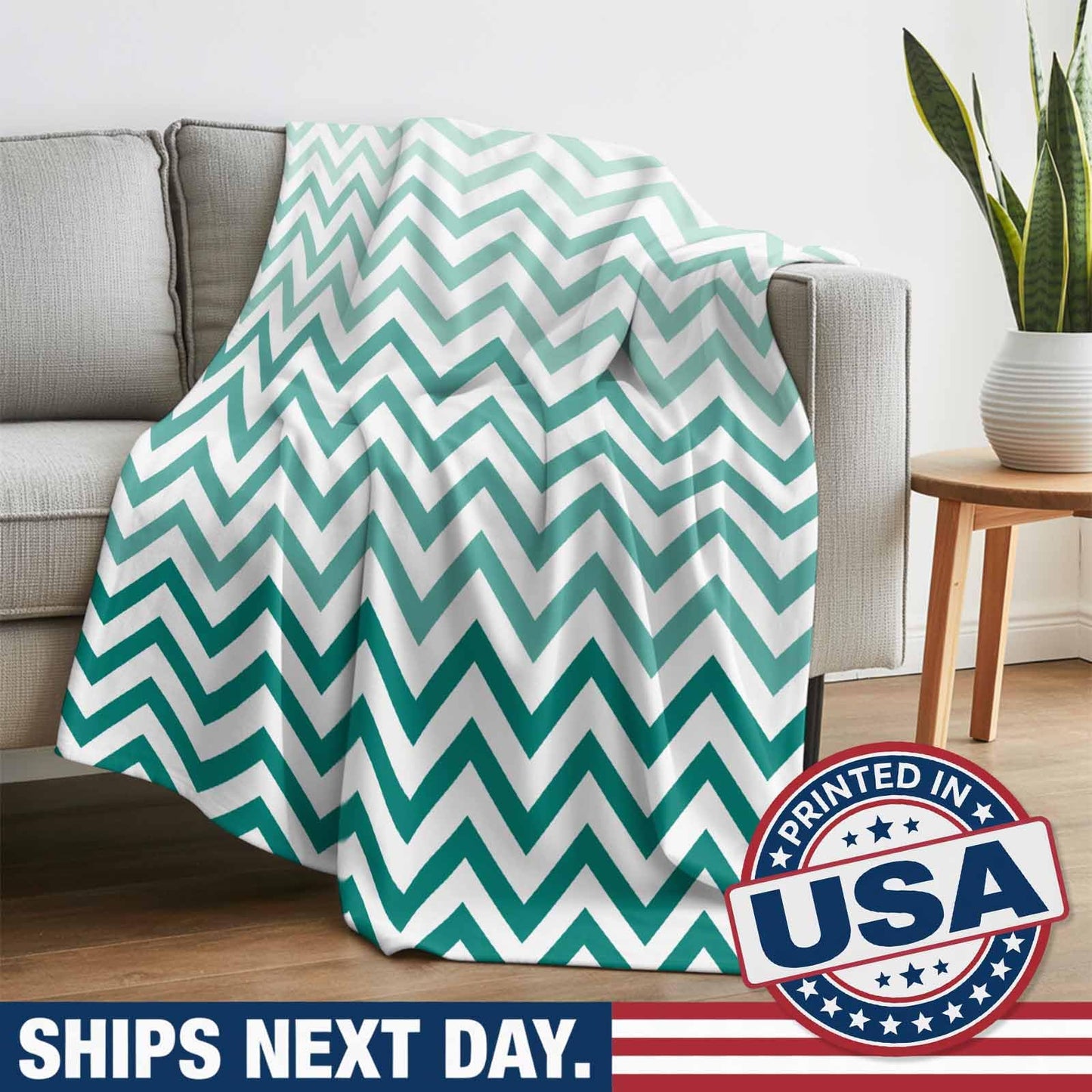 Teal Chevron Ultra Soft Throw Blanket Printed Flannel Fleece Throw Blankets for Couch Bed Sofa Travel Ombre Geometric Ocean Wave V-Shaped Cozy Fluffy Blanket for Adults Women 30" x 40"