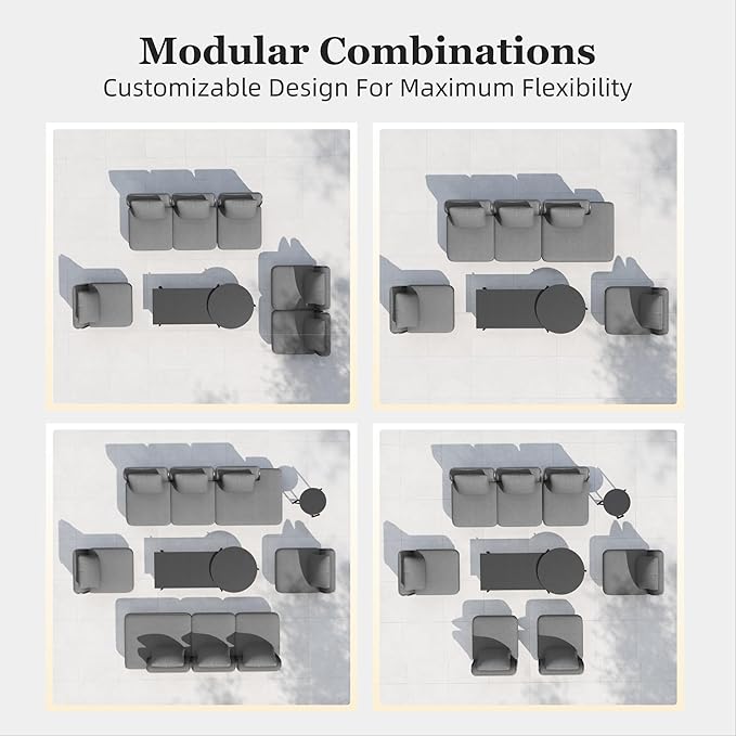 HERA'S HOUSE Metal Patio Furniture Set, Modular 10 Seats, 1 Nesting Coffee