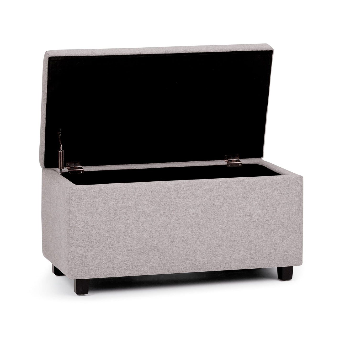 SIMPLIHOME Cosmopolitan Storage Ottoman - 34 inch Wide Upholstered Linen Look Fabric Rectangle Storage Ottoman Bench in Cloud Grey, Transitional Tufted Ottoman for Living Room with Lift-Up Lid