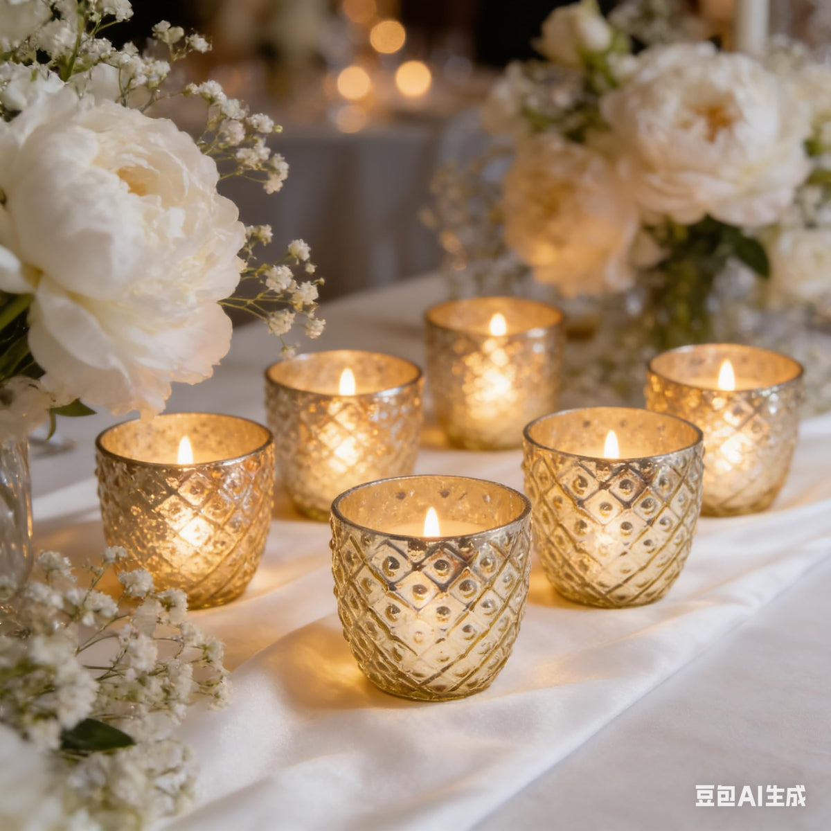 Hosley Set of 6 Antique Gold Speckled Metallic Glass LED Votive Tealight Candle Holder 2.75 Inches Ideal for Bridal Weddings Parties Special Events Spa Aromatherapy Mini Flower Pots O3