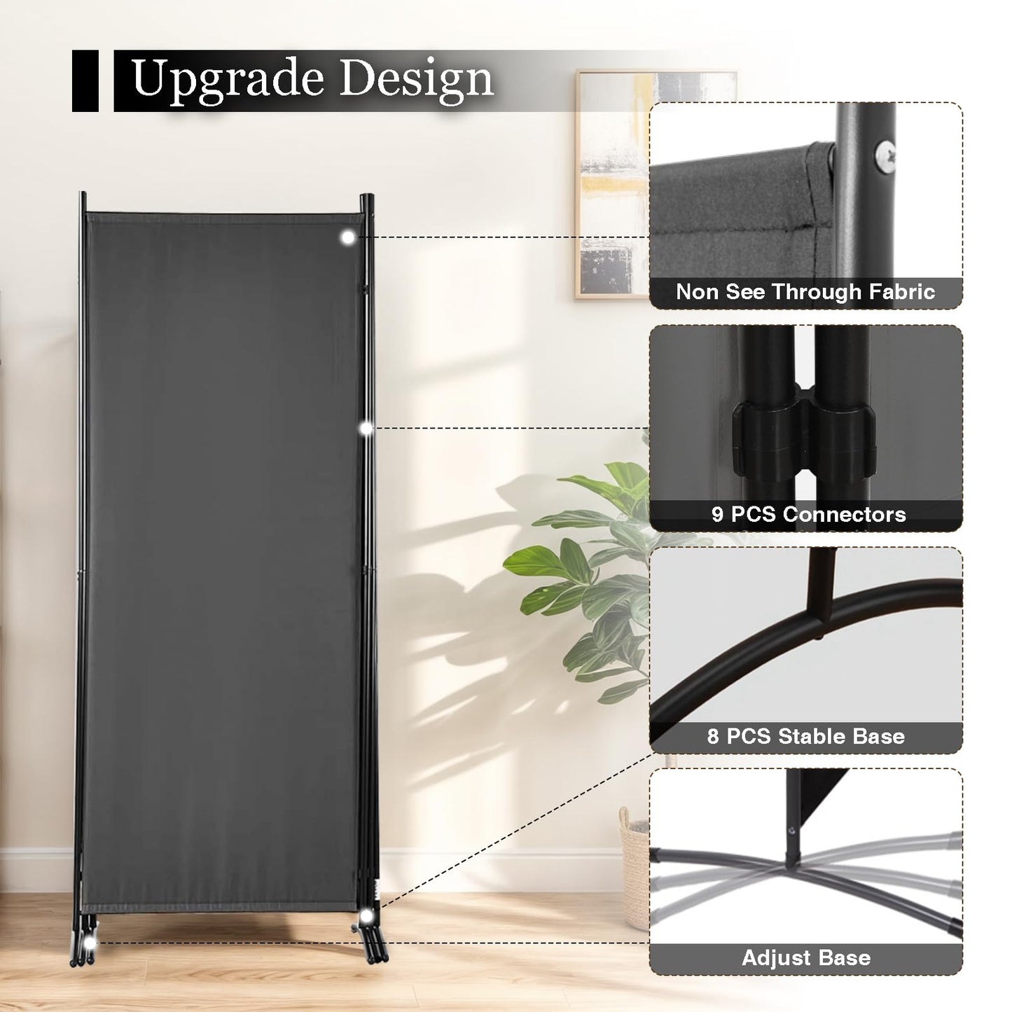 Room Divider, 6FT Tall Folding Partition Room Dividers 4 Panel, Portable and Freestanding Room Divider Screen Wall Divider for Home and Office, Grey