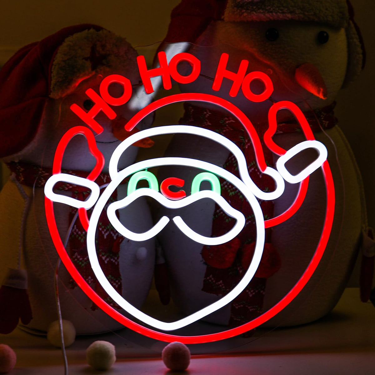 LED Santa Claus Head Neon Sign with "Ho Ho Ho" Text, Cute Red Merry Christmas Kids LED Neon Lights Festival Wall Decor for Home, Office, Bar, Window, and Xmas Party Decoration