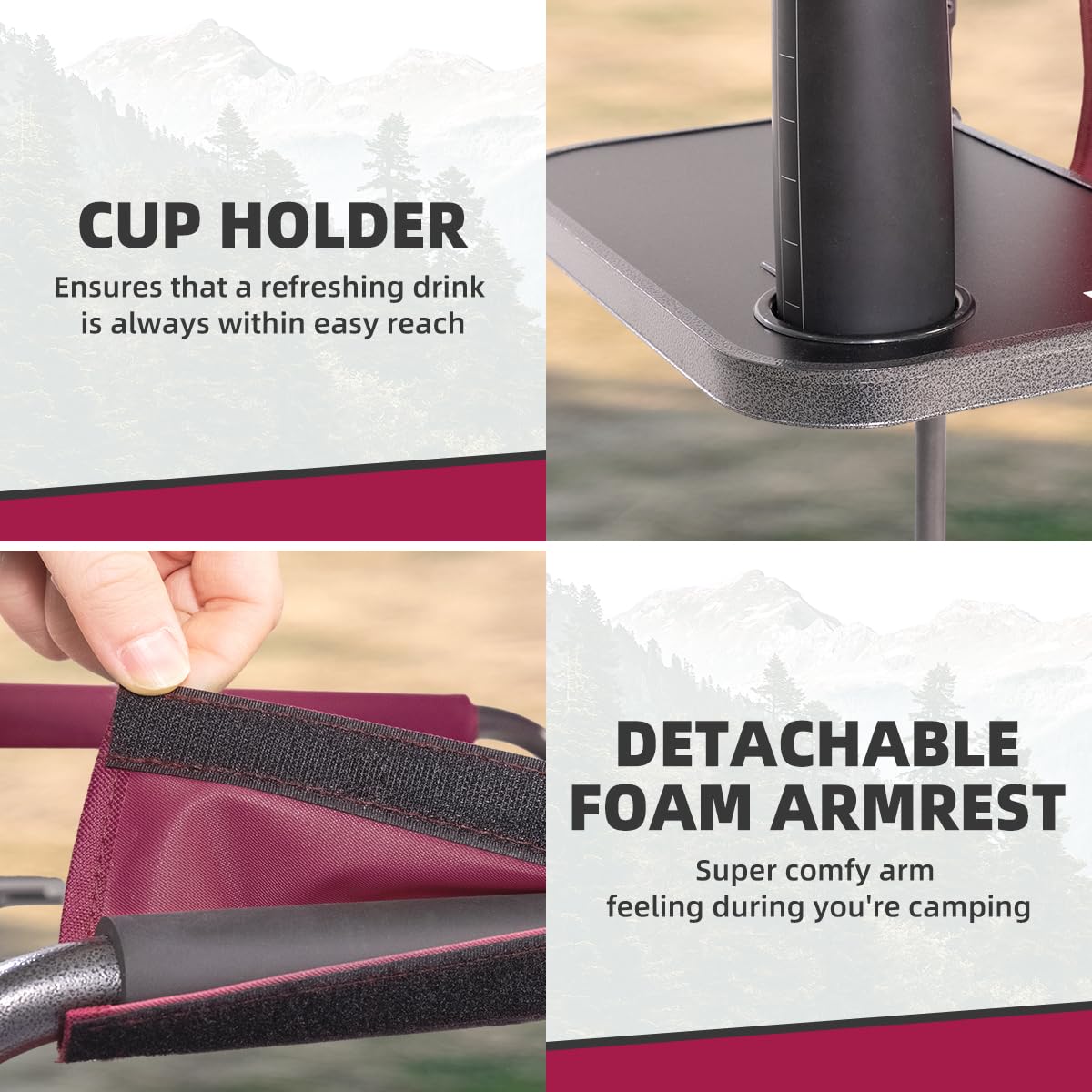 Foristrail Director Camping Chair with Cooler Bag & Foldable Side Tray - 400lbs Heavy Duty Outdoor Folding Lawn Chair, Portable Camp Chair for Backyard, Fishing, Beach (Red)