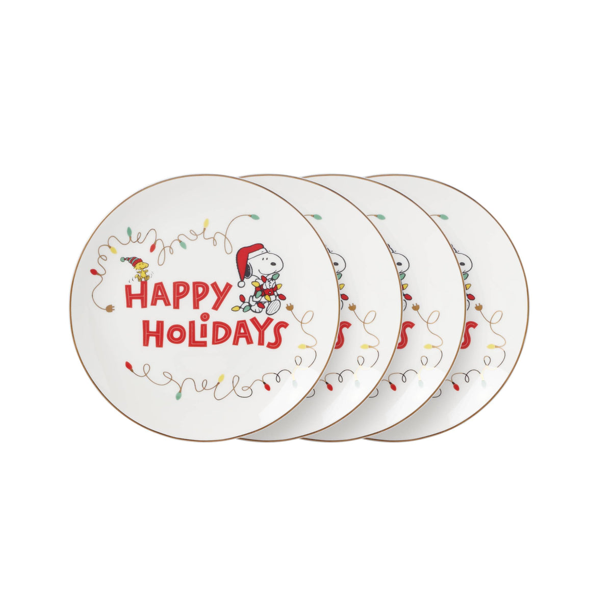 Lenox 896321 Snoopy Christmas Accent Plates, Set of 4, Holiday Dinnerware