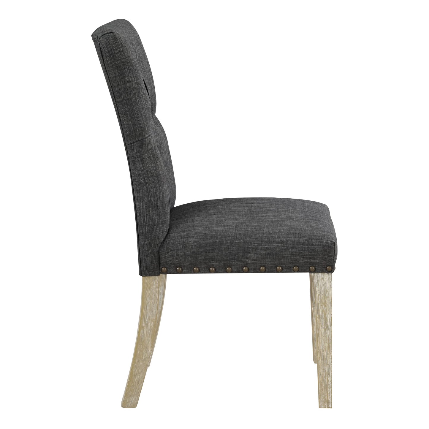 OSP Home Furnishings Preston Dining Chair 2-Pack with Button Tufted Back and Antique Bronze Nailhead Trim, Charcoal Fabric