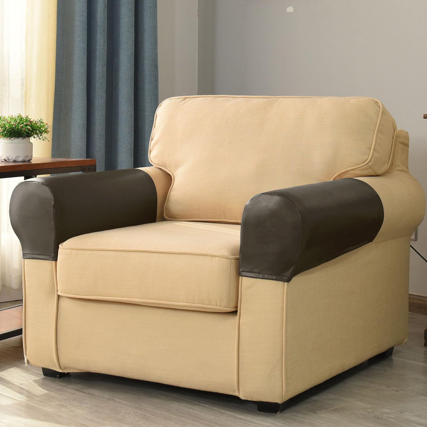 vctops Waterproof Faux Pu Leather Armrest Covers Vintage Stretch Arm Covers for Chairs Couch Sofa Armchair Slipcovers for Recliner Sofa 2pcs, Greyish Brown