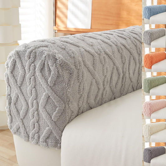 Couch Arm Covers & Arm Chair Covers Set of 2 - Stretch Sofa Armrest Protectors with Non-Slip Grip, Machine Washable Polyester Fabric for Recliner/Loveseat/Sectional (Light Grey)