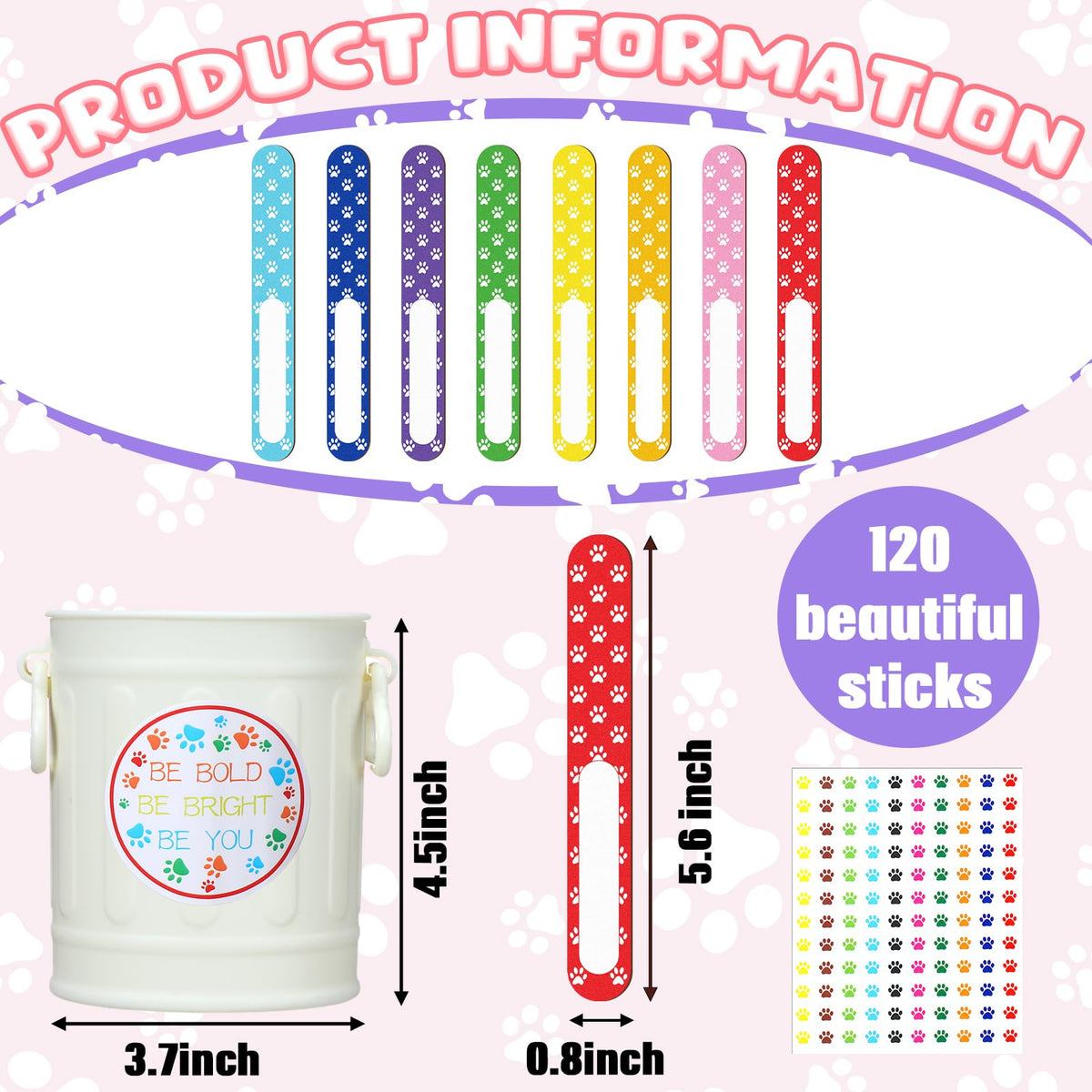 Ireer 122 Pcs Back to School Flip Name Sticks with Box and Sticker for Classroom Talking Flip Sticks Teacher Student Management Grouping Counting Tool Classroom Education Supplies(Paw Print)