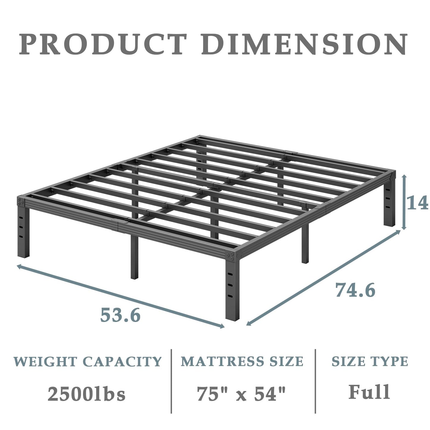 FSCHOS 14 Inch Metal Platform Full-Size Bed Frame No Box Spring Needed, Heavy Duty, Noise Free, Black