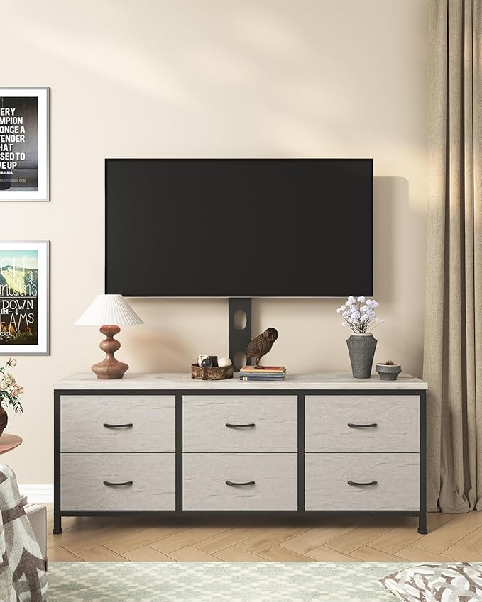 TV Stand with Mount, Fabric Dresser with 6 Drawers