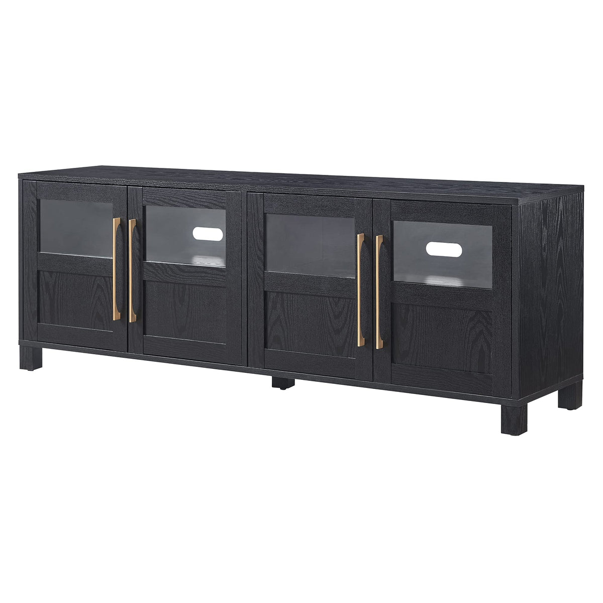 Henn&Hart TV Stand for TVs up to 75" with 2 Glass and Wood Split Panel Display Cabinets for Living Room, Family Room, or Office, Natural Black