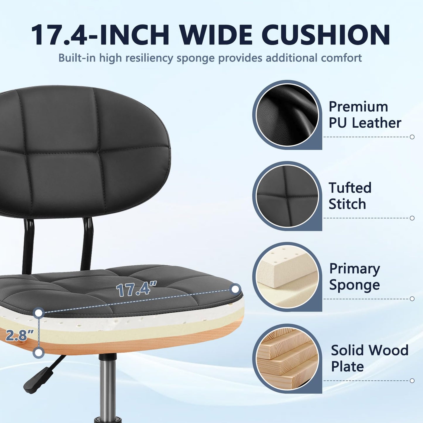 KLASIKA Drafting Stool with Backrest, Tall Adjustable Height Office Chair, PU Leather Swivel Rolling Stool with Footrest & Wheels for Standing Desk, Bar, Salon, Spa, Lab, Counter, Home, Black，1PK