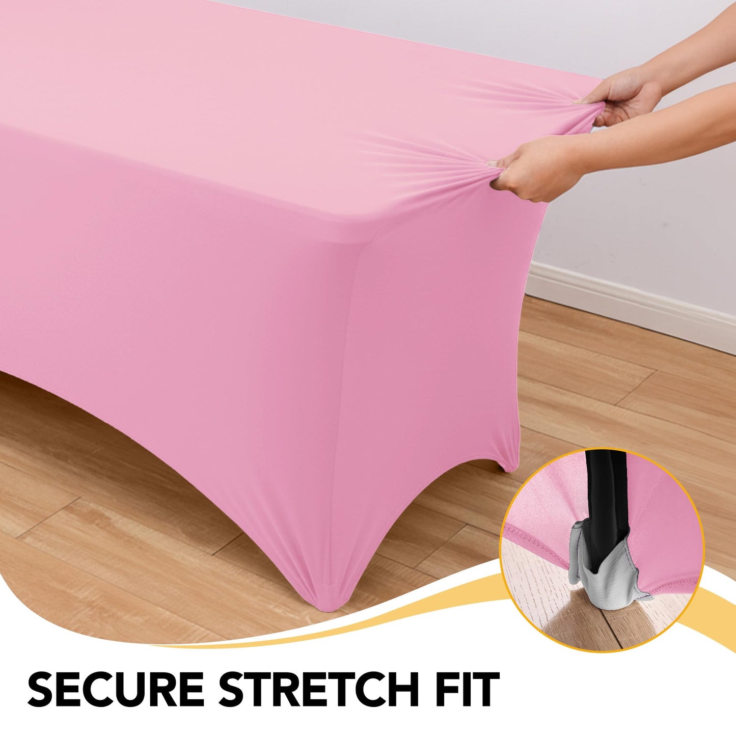 Dailyset 6-Pack Premium Pink Spandex Tablecloths for 6ft Rectangle Tables, Stain & Wrinkle-Resistant, Washable Stretch Polyester Fitted Table Cover for Weddings, Banquets, Trade Shows Events