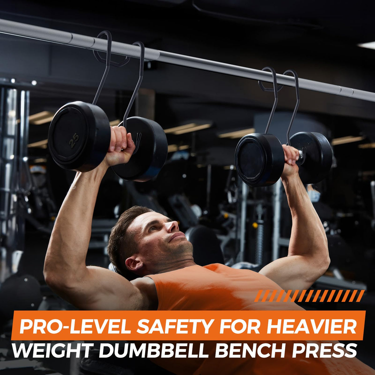 Dumbbell Spotter Hooks for bench press connecting and hanging dumbbells to barbells - with cowhide leather straps provide an Anti-Slip and Safety Workouts