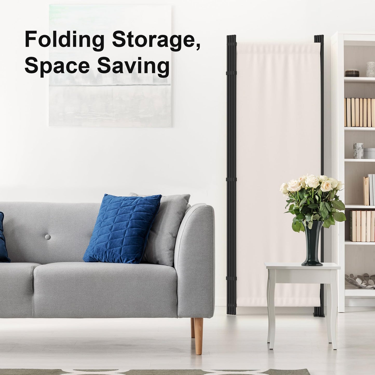 Kecreque Room Divider 4 Panel Partition Room Dividers & Folding Privacy Screens w/ 3 Metal Feet,88" W Portable Wall Doubles as a Dressing Screen Wall Divider for Office Bedroom Children's Room,White