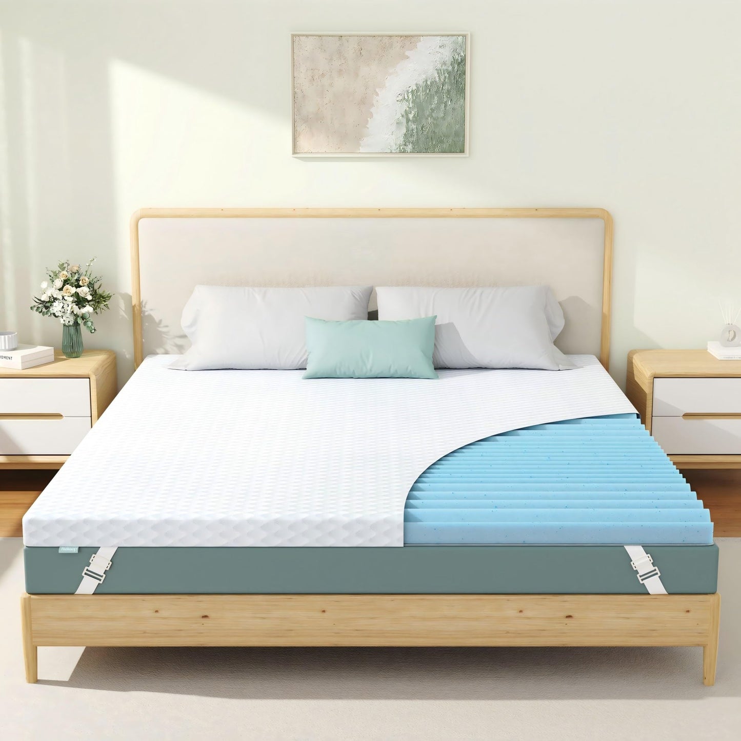 Releep 3 Inch King Gel High Density Mattress Topper, Cooling Firm Bed Topper for Pressure Relief, Orthopedic Support Mattress Topper with Non-Slip Washable Cover, CertiPUR-US Certified