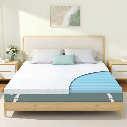 Releep 3 Inch King Gel High Density Mattress Topper, Cooling Firm Bed Topper for Pressure Relief, Orthopedic Support Mattress Topper with Non-Slip Washable Cover, CertiPUR-US Certified