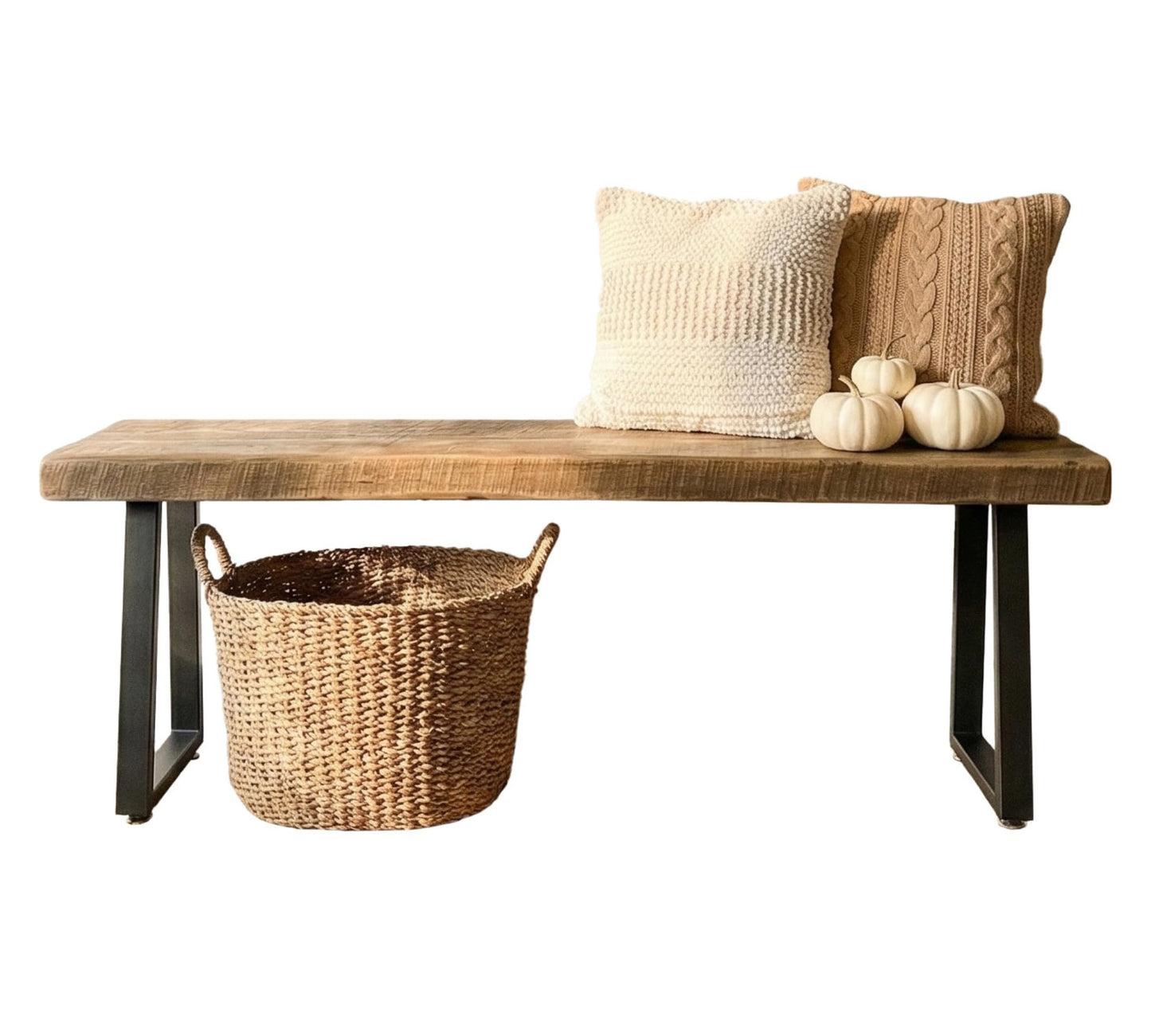 MY VINTAGE FINDS Rustic Revival Reclaimed Barnwood Bench, Solid Wood with Metal Base, Modern Farmhouse Style, 2-Inch Thick Top, for Entryway, Bedroom, Living Room (38x12)