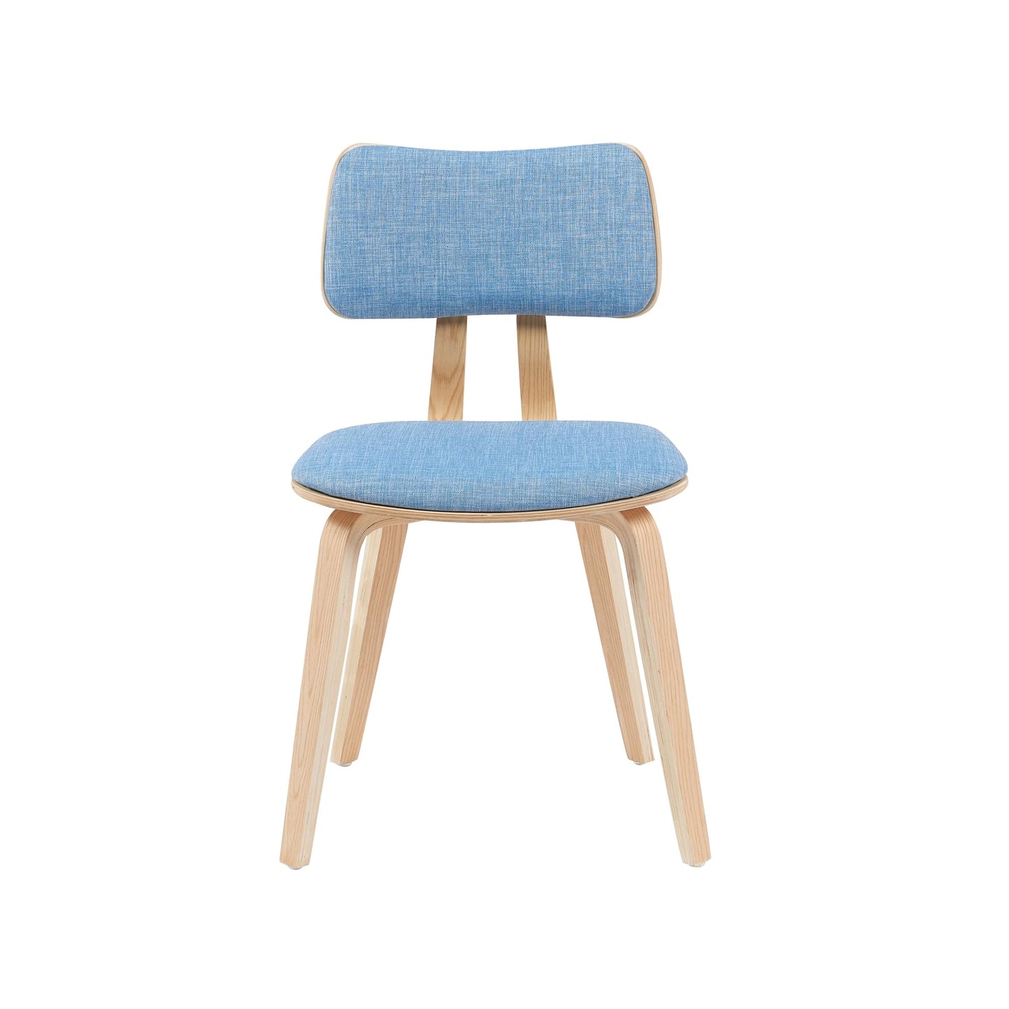 Armen Living Jaguar Mid-Century Dining Chair with Light Blue Fabric Upholstered Seat and Patterned Oak Wood Finish