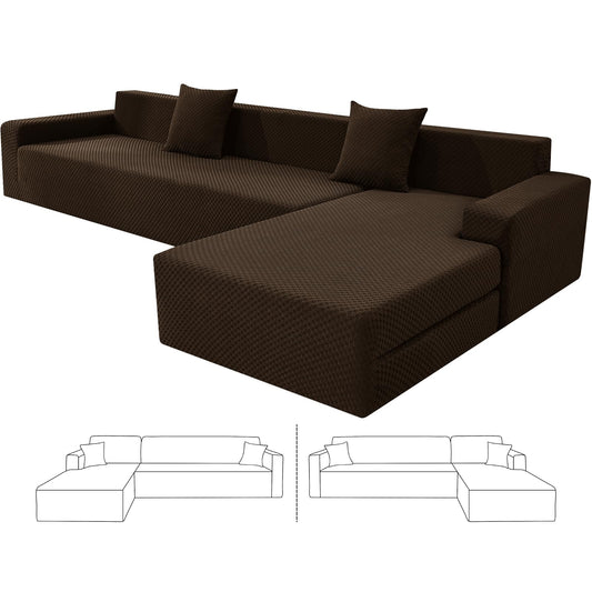 ZNSAYOTX Sectional Couch Covers, Stretch Jacquard Slipcovers with Elastic Bottom for L-Shape Sectional Sofa, 2 Pcs Pet Friendly Modular Sofa Protector (3 Seat Couch + 3 Seat Chaise, Dark Coffee)
